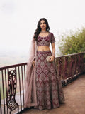 Wine Burgundy Diamond Embroidered Net Semi-Stitched Girly Lehenga Choli