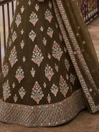Mehendi Olive Green Embroidered Net Semi-Stitched Girly Lehenga Choli - View 3