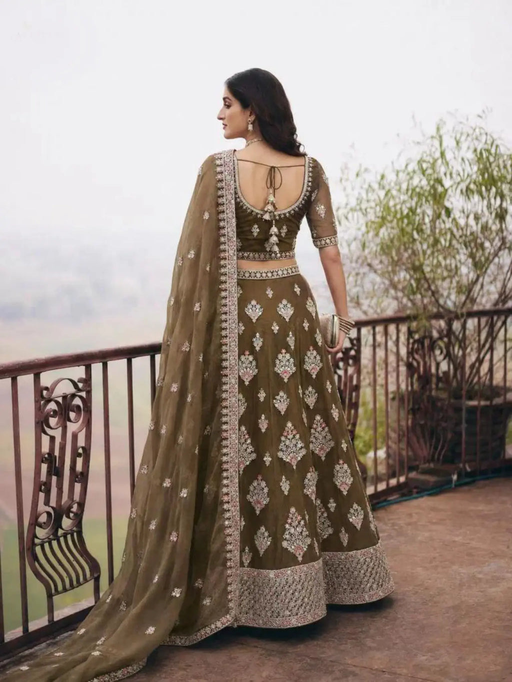 Mehendi Olive Green Embroidered Net Semi-Stitched Girly Lehenga Choli - View 4