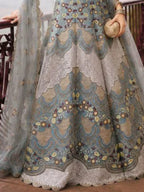 Slate Blue Scallop Embroidered Silk Semi-Stitched Girly Lehenga Choli - View 3