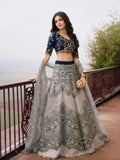 Slate Blue Scallop Embroidered Silk Semi-Stitched Girly Lehenga Choli