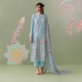 Blue Muslin Digital Print Embroidered Unstitched Salwar Kameez Set