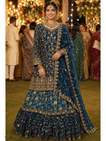 Teal Blue Georgette Stone Embroidered Lehenga Suit Set