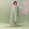 Green Muslin Digital Print Embroidered Unstitched Salwar Kameez Set