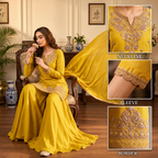 Sunshine Yellow Premium Chinon Beads Work Salwar Kameez Set