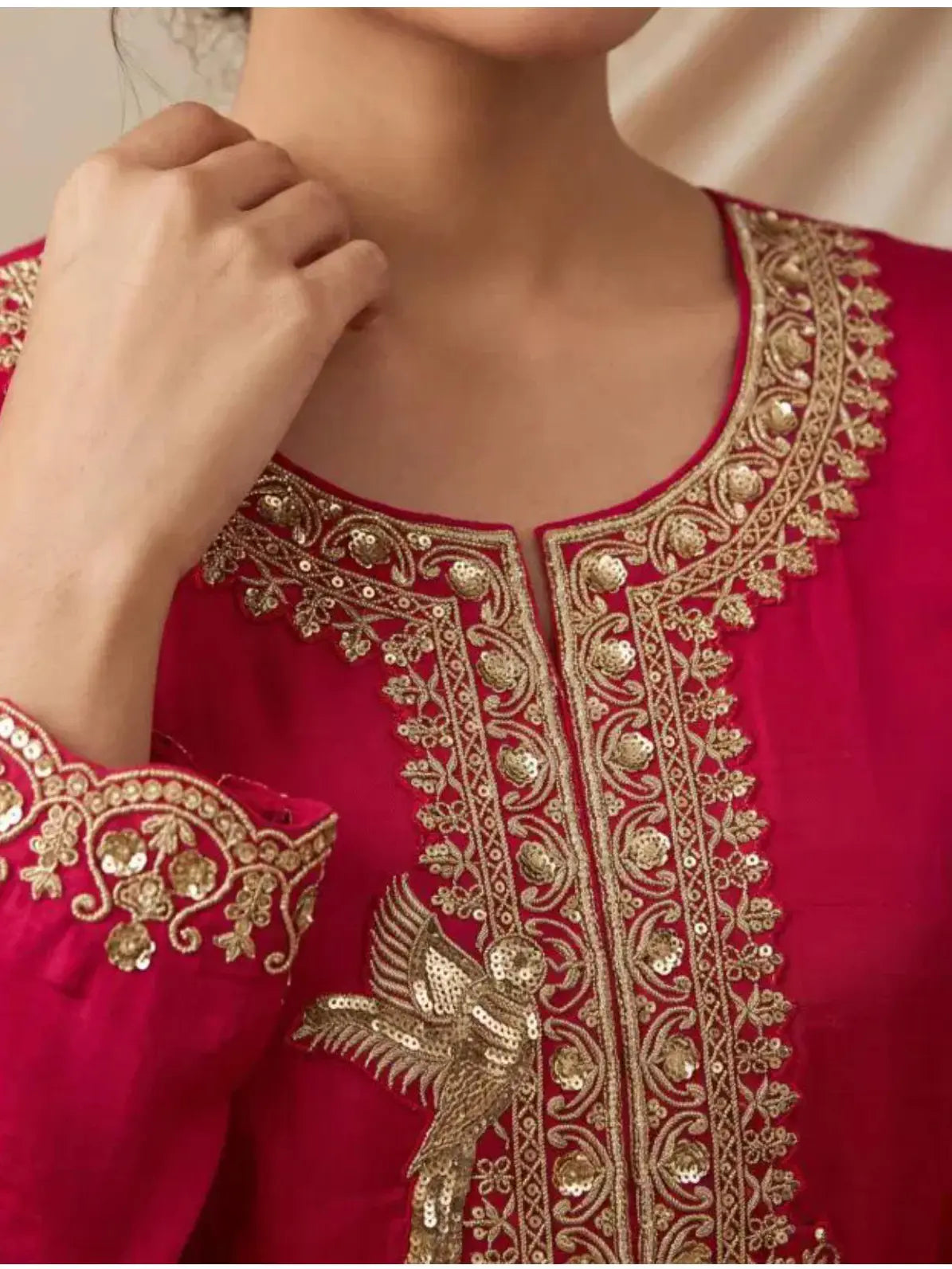 Magenta Pink Embroidered Silk Anarkali Palazzo Suit Set with Dupatta View 4
