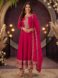Magenta Pink Embroidered Silk Anarkali Palazzo Suit Set with Dupatta View 1