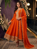 Tangerine Orange Embroidered Silk Anarkali Palazzo Suit Set with Dupatta View 1