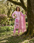 Premium Pink Rayon Cotton Digital Print Handworked Readymade Suit Set with Soft Organza Dupatta for Women | Naksh Creation