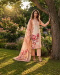 Premium Peach Rayon Cotton Digital Print Handworked Readymade Suit Set with Soft Organza Dupatta for Women | Naksh Creation