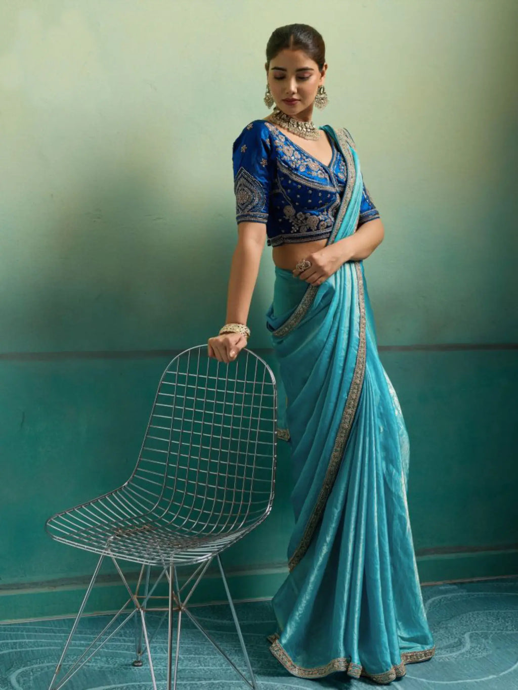Turquoise Saree view 4