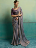 Lavender Velvet Satin Beads & Cording Lace Saree