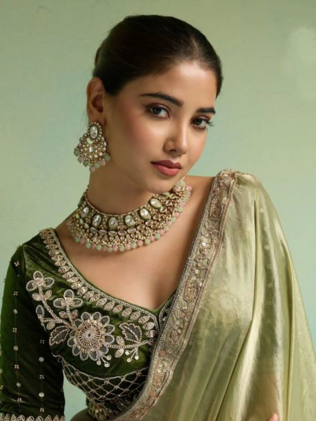 Sage Green Saree view 2