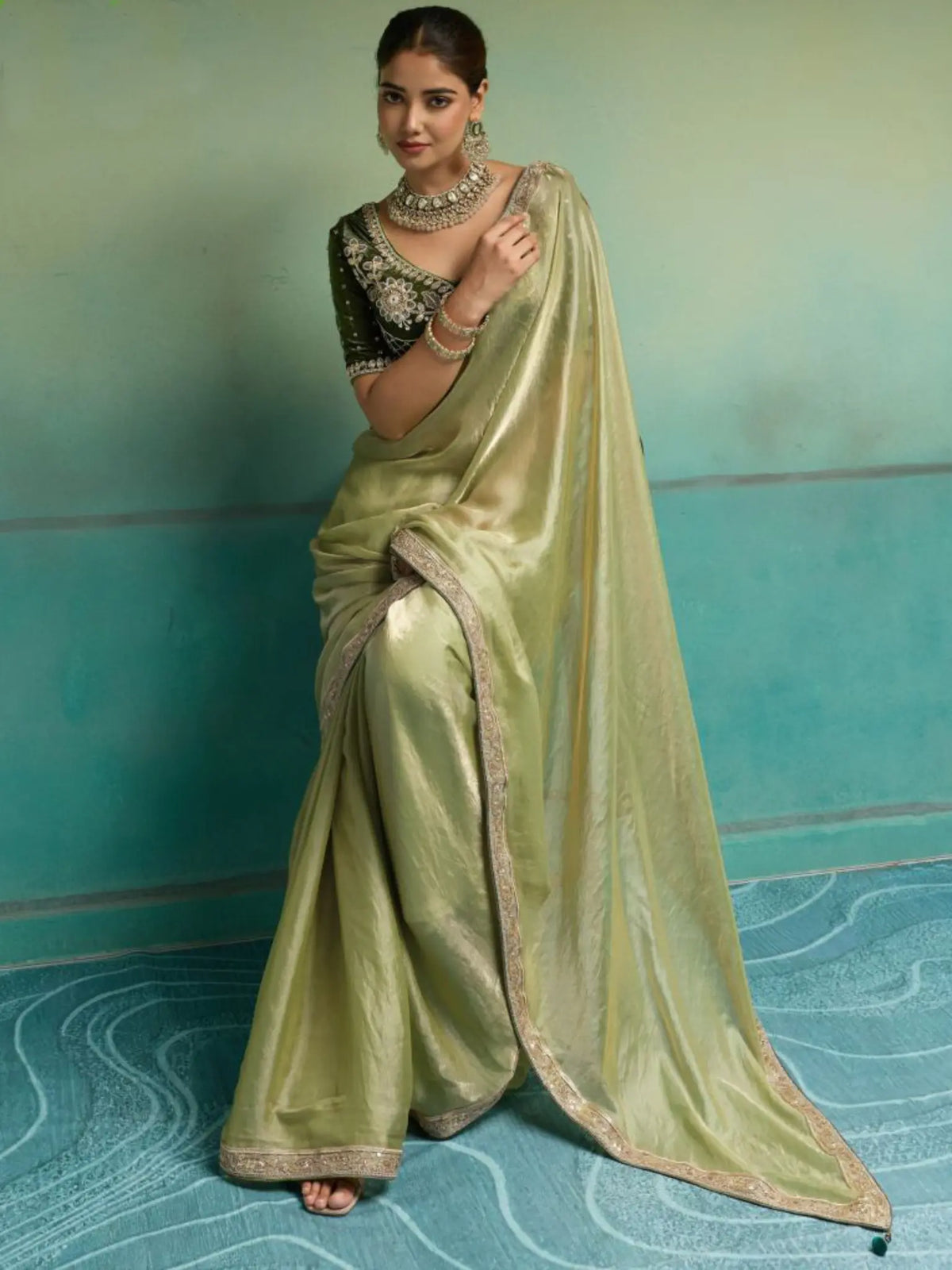 Sage Green Saree view 4