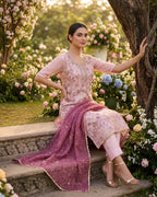 Pink Organza Handwork Embroidered Salwar Kameez Suit