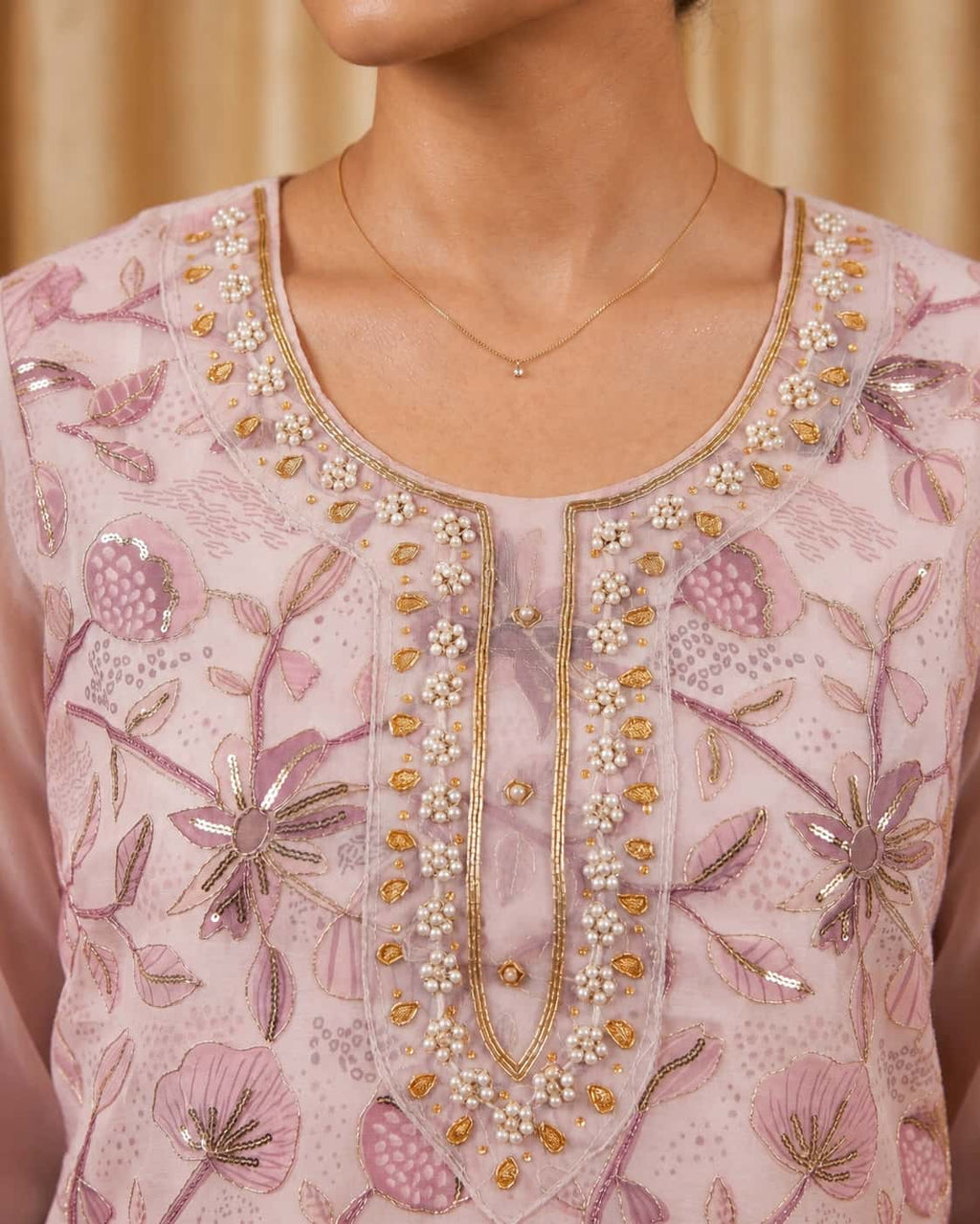Pink Organza Handwork Embroidered Salwar Kameez Suit