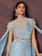 Light Blue Drape Saree view 2