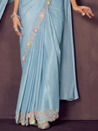 Light Blue Drape Saree view 3
