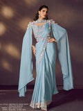 Light Blue Two Tone Satin Silk Ready to Wear Drape Saree