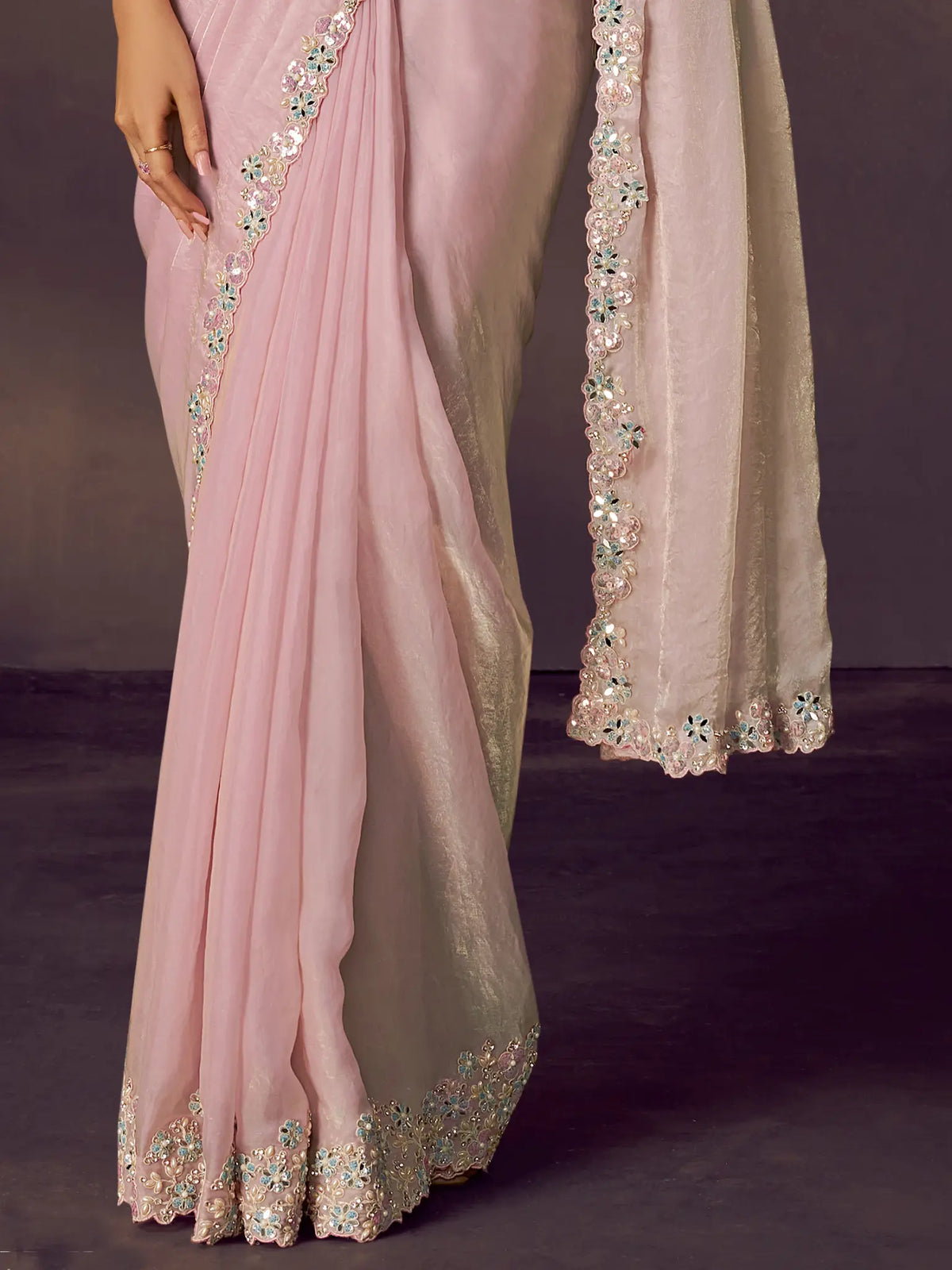 Dusty Pink Drape Saree view 3