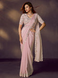 Dusty Pink Two Tone Satin Silk Ready to Wear Drape Saree