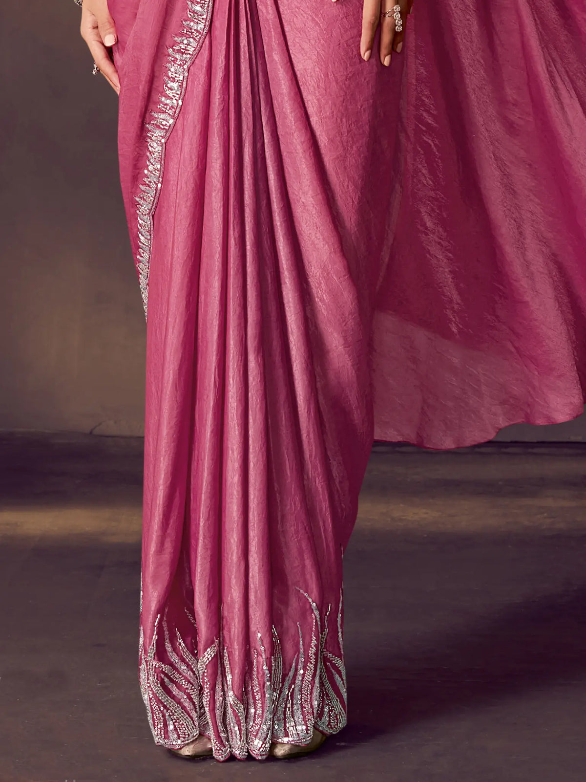 Magenta Drape Saree view 3