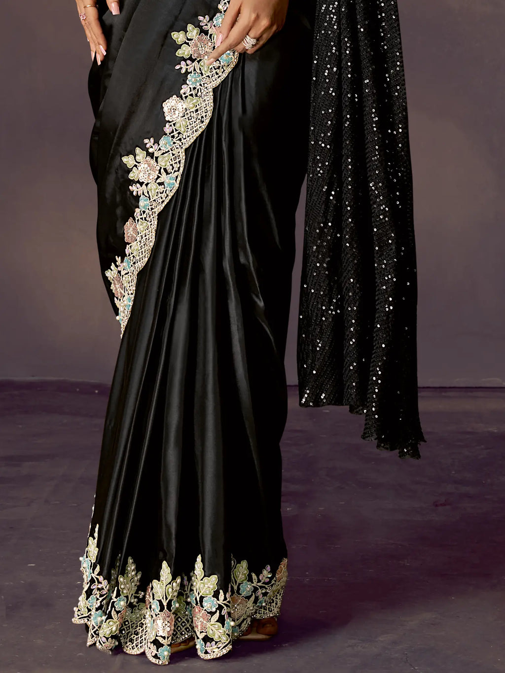 Silver Grey Drape Saree view 3