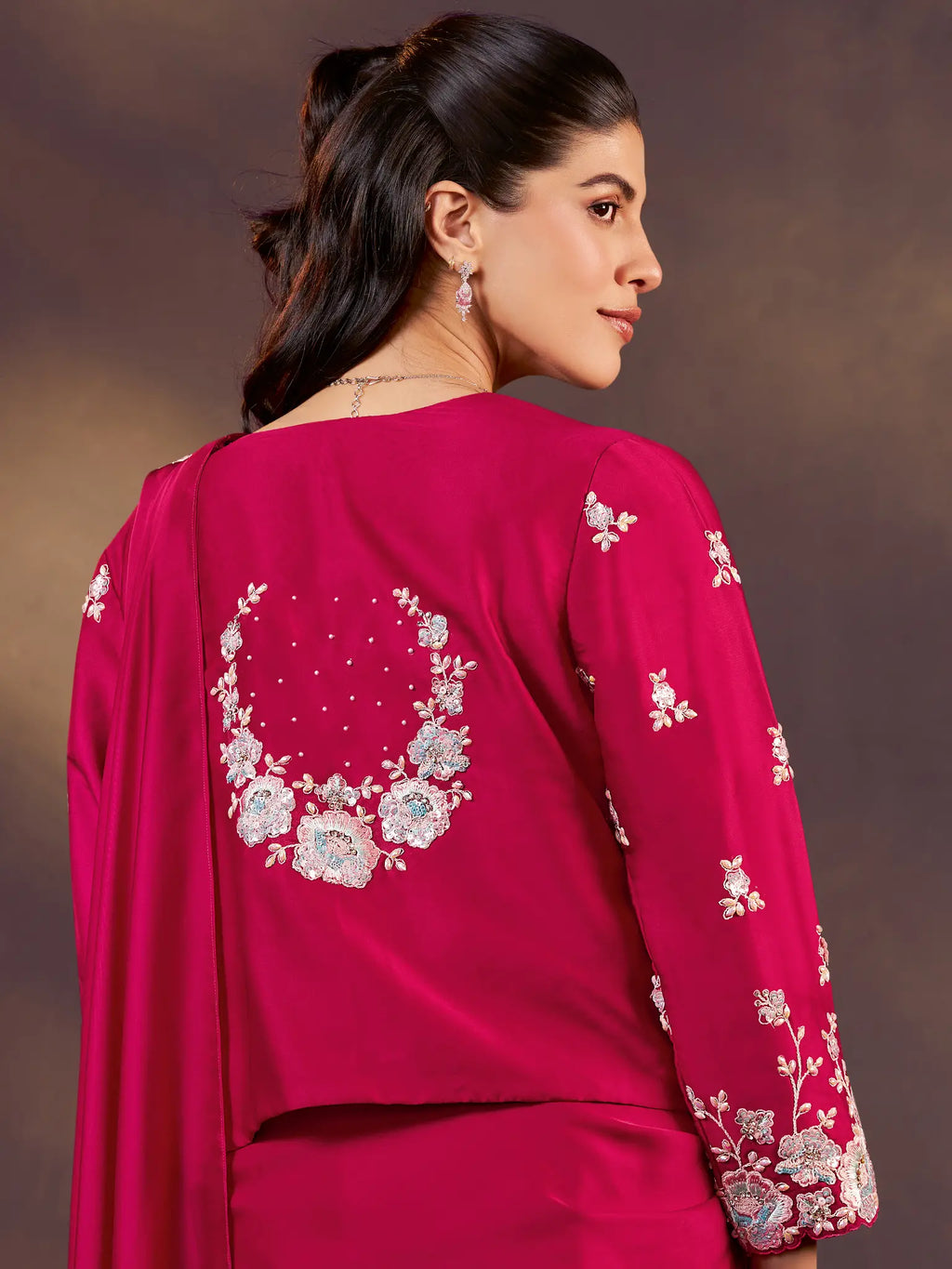 Red Drape Saree view 4