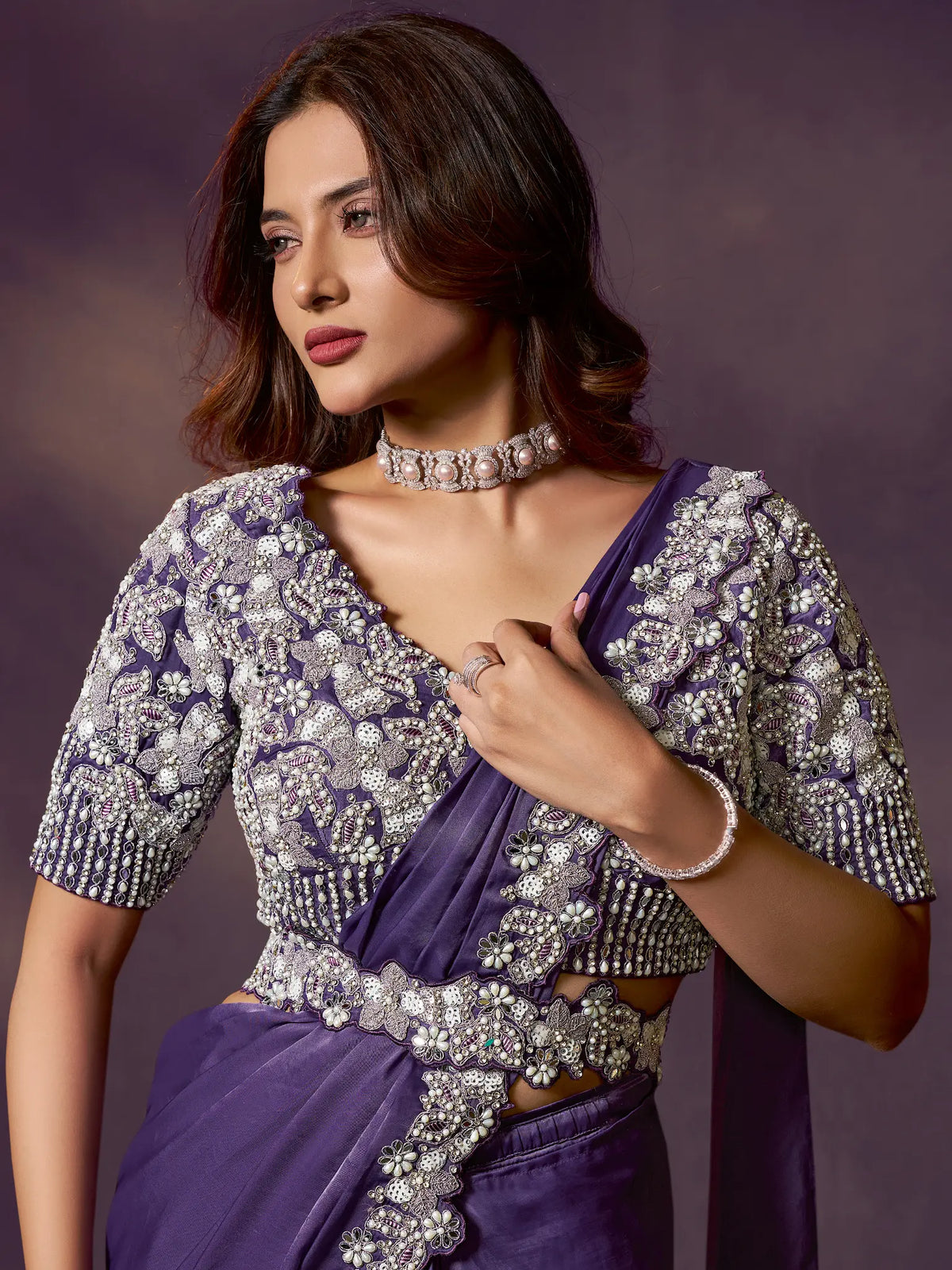 Royal Purple Drape Saree view 2