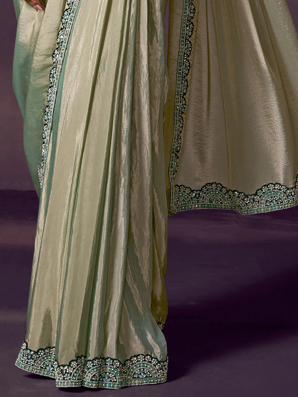 Sage Green Drape Saree view 3