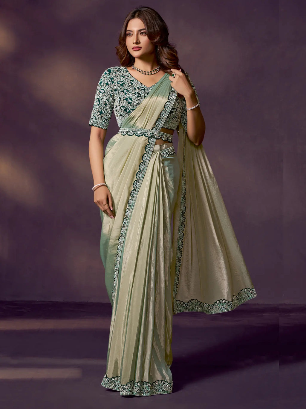 Sage Green Ready to Wear Drape Saree