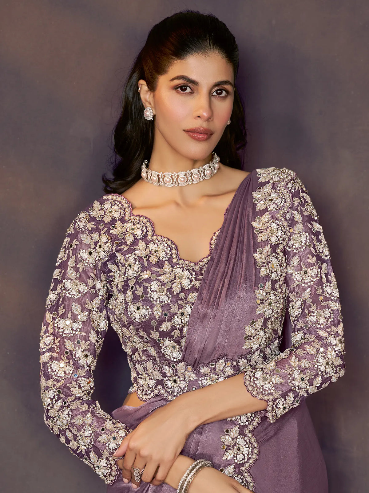 Dusty Mauve Drape Saree view 2