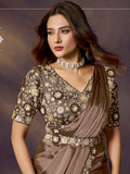 Bronze Brown Two Tone Soft Silk Ready to Wear Drape Saree