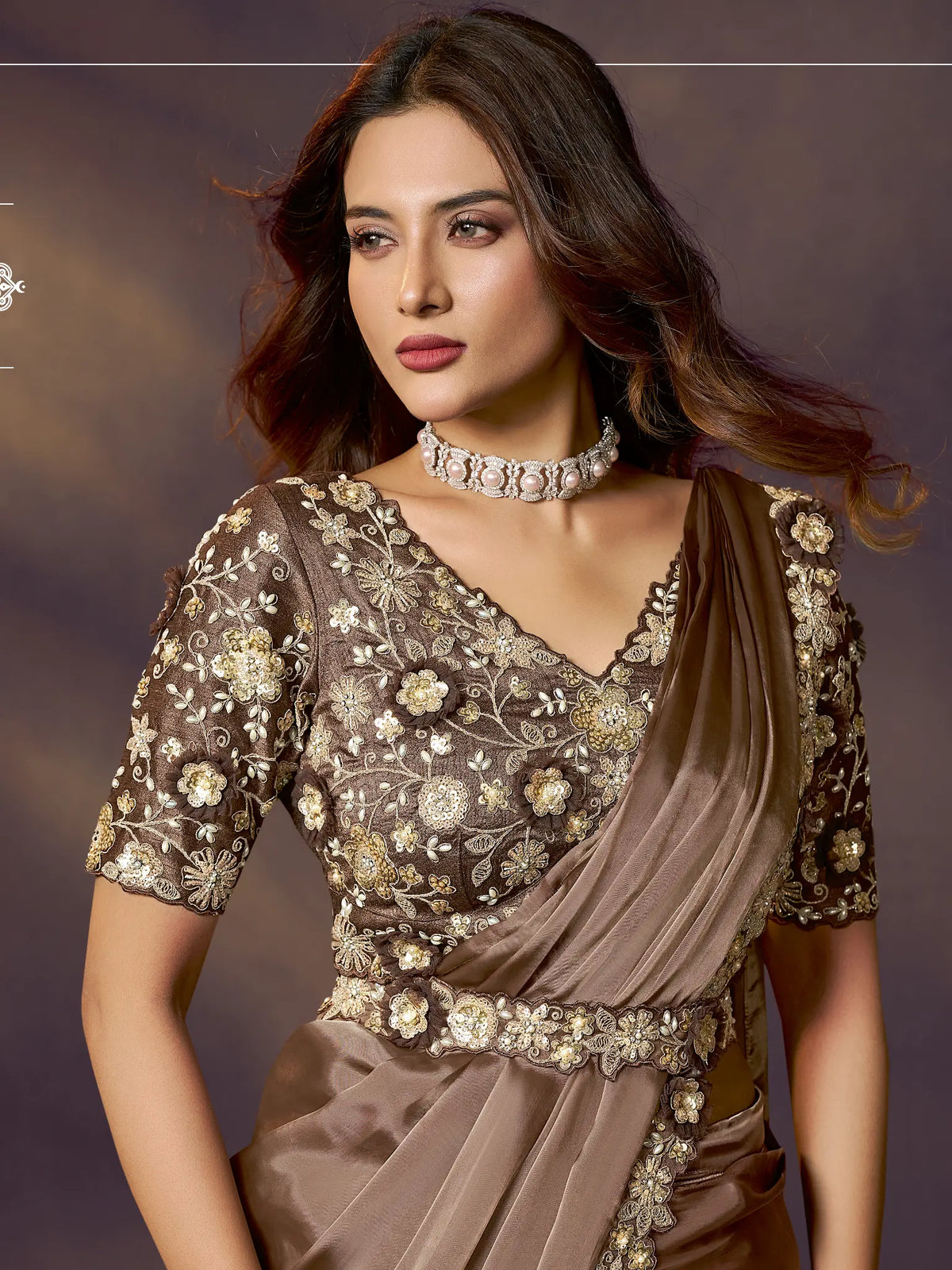 Bronze Brown Drape Saree view 2