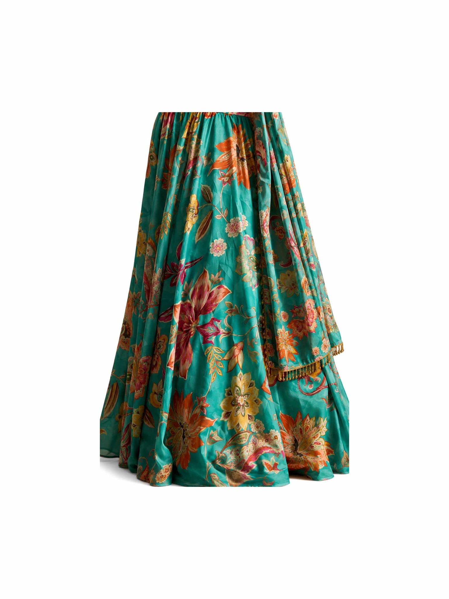 Teal Readymade Hand Work, Printed Georgette Lehengas - View 3