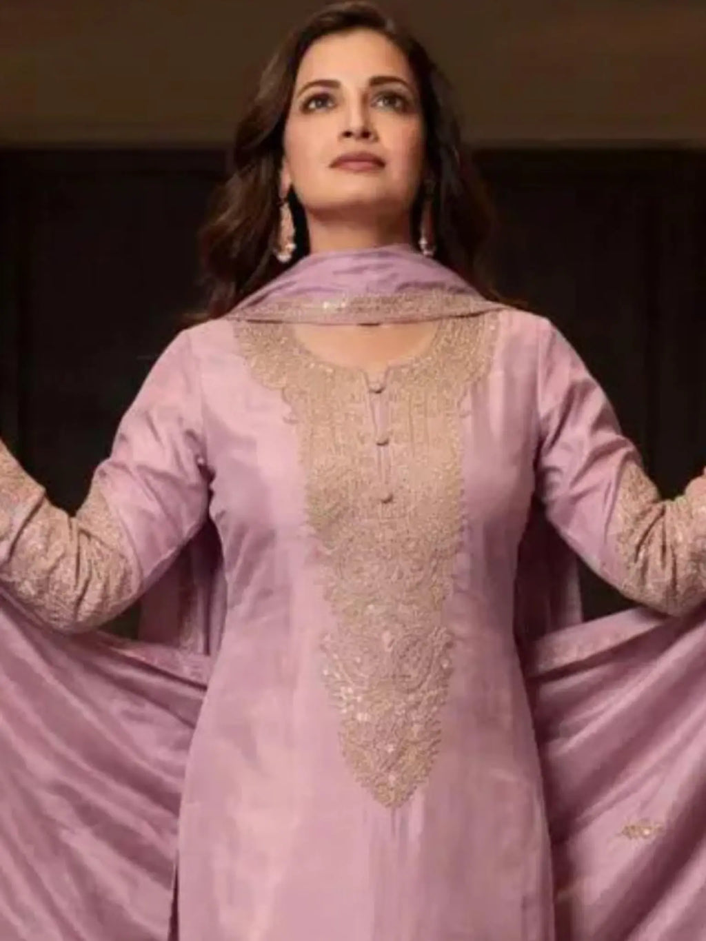 Dusty Pink Embroidered Simar Silk Farshi Pant Suit Set View 3