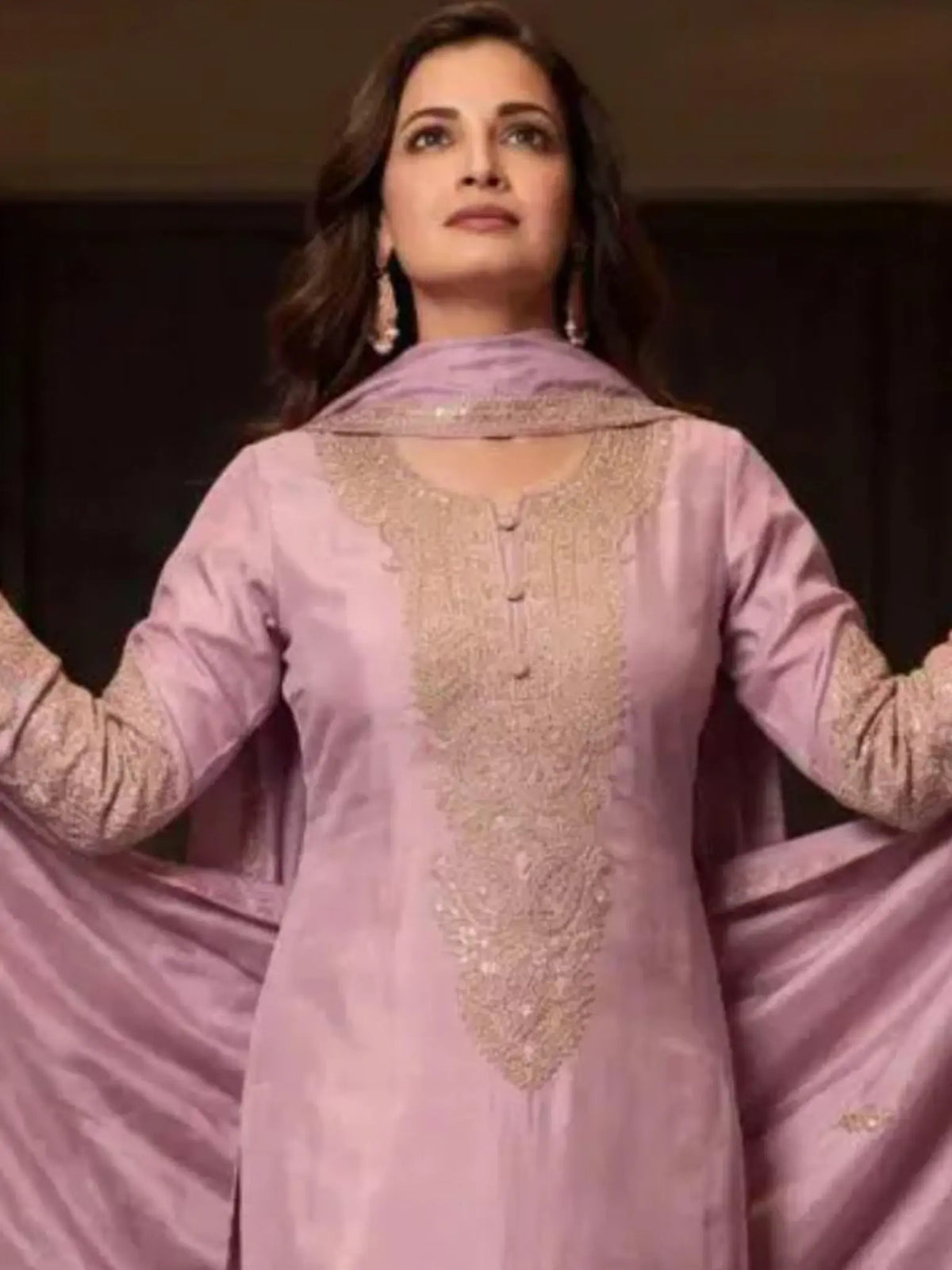 Dusty Pink Embroidered Simar Silk Farshi Pant Suit Set View 3