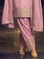 Dusty Pink Embroidered Simar Silk Farshi Pant Suit Set View 4
