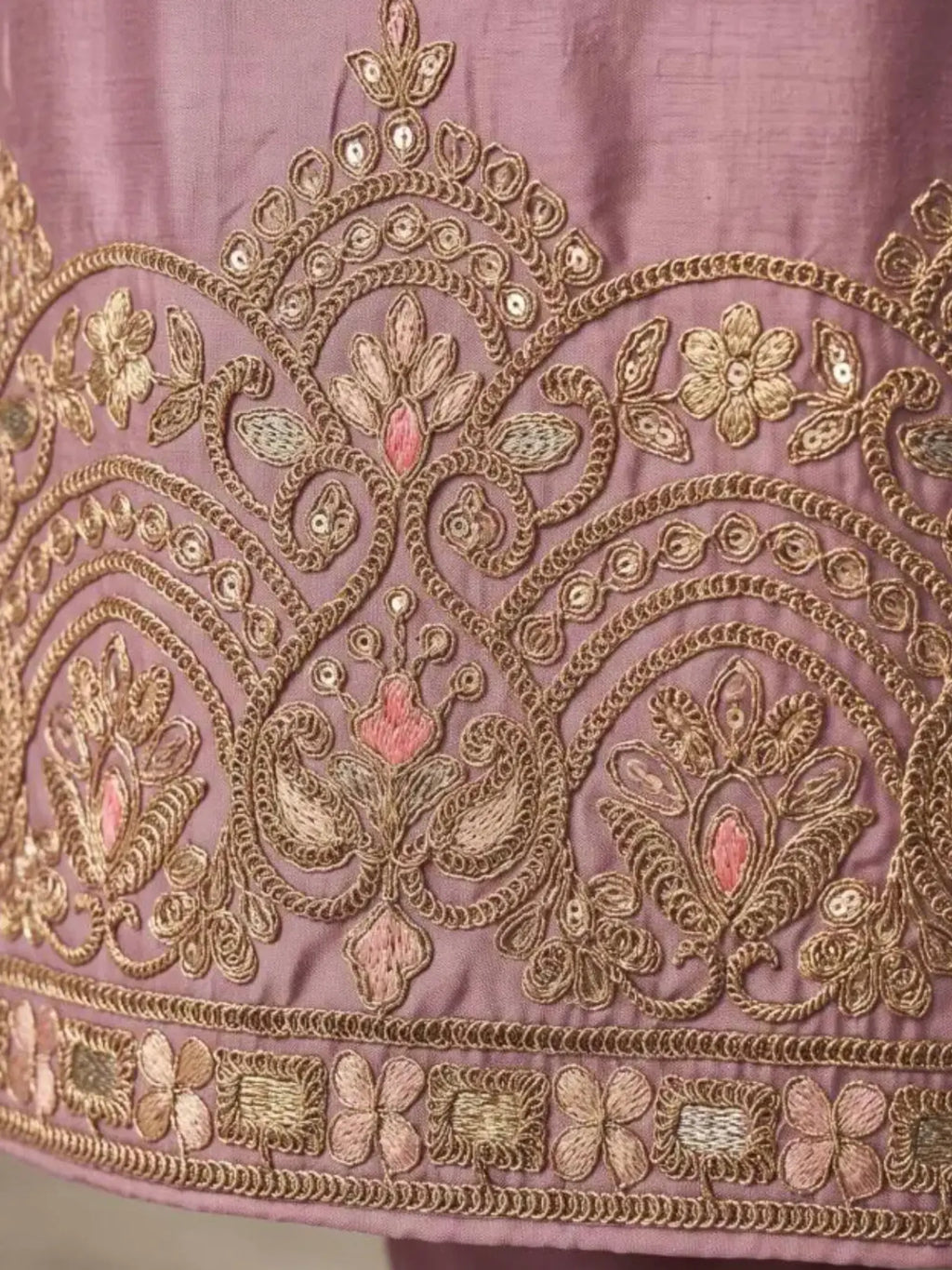 Dusty Pink Embroidered Simar Silk Farshi Pant Suit Set View 5