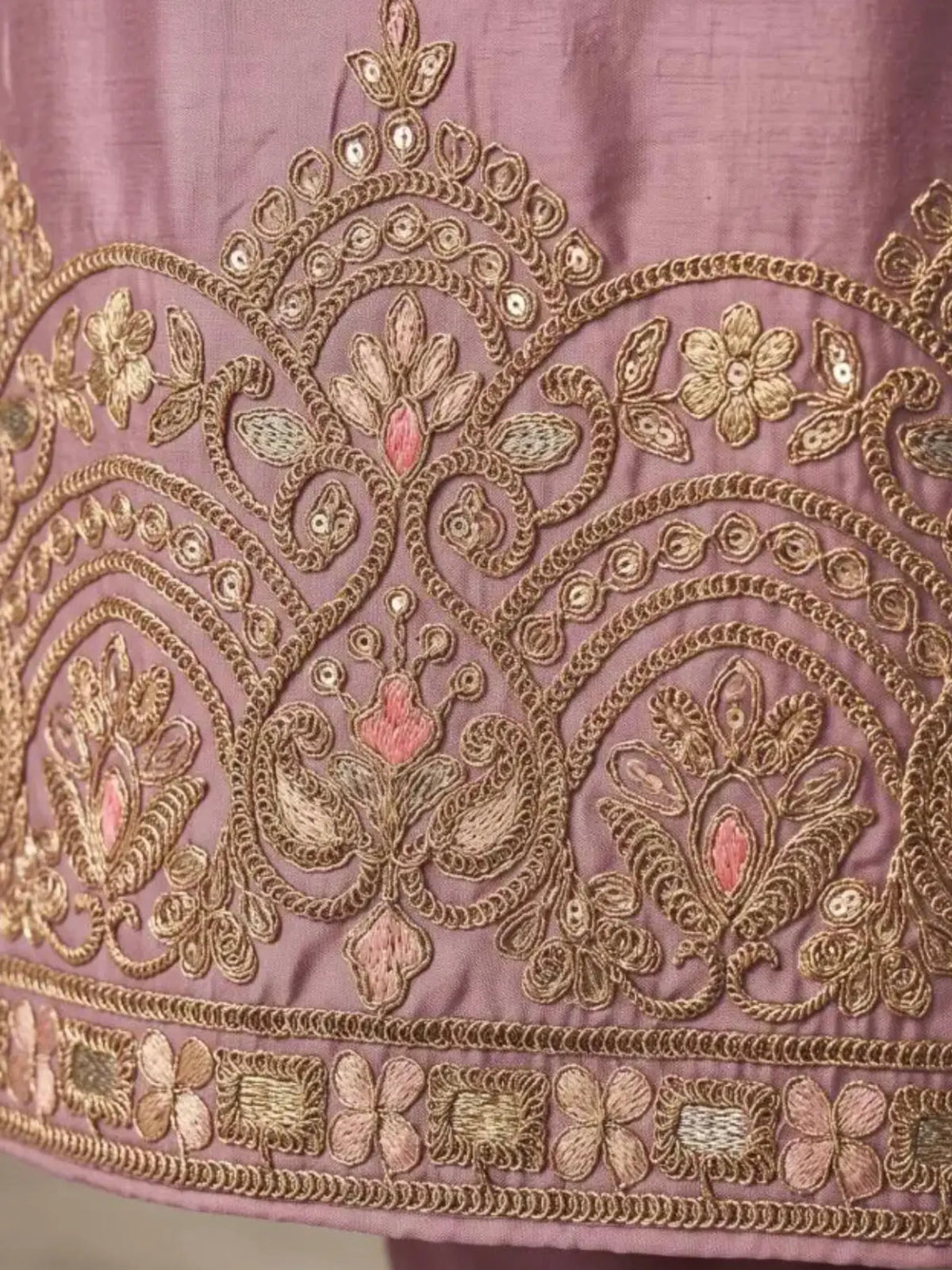 Dusty Pink Embroidered Simar Silk Farshi Pant Suit Set View 5