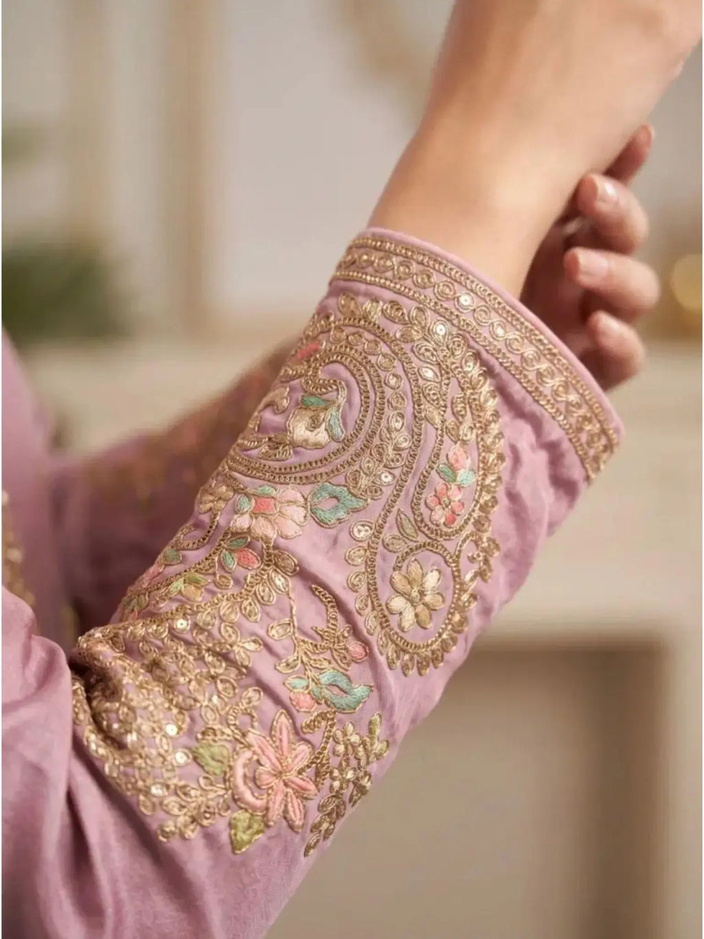 Dusty Pink Embroidered Simar Silk Farshi Pant Suit Set View 6
