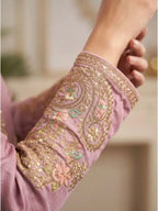Dusty Pink Embroidered Simar Silk Farshi Pant Suit Set View 6