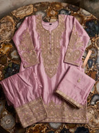 Dusty Pink Embroidered Simar Silk Farshi Pant Suit Set View 7