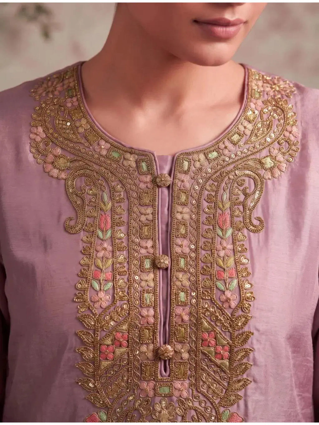 Dusty Pink Embroidered Simar Silk Farshi Pant Suit Set View 8
