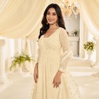 Ivory Premium Real Georgette Lucknowi Chikankari Embroidered Anarkali Suit with Dupatta