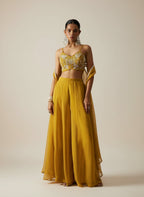 Mustard Georgette Beads Handwork Indo Western Palazzo Suit with Organza Shrug