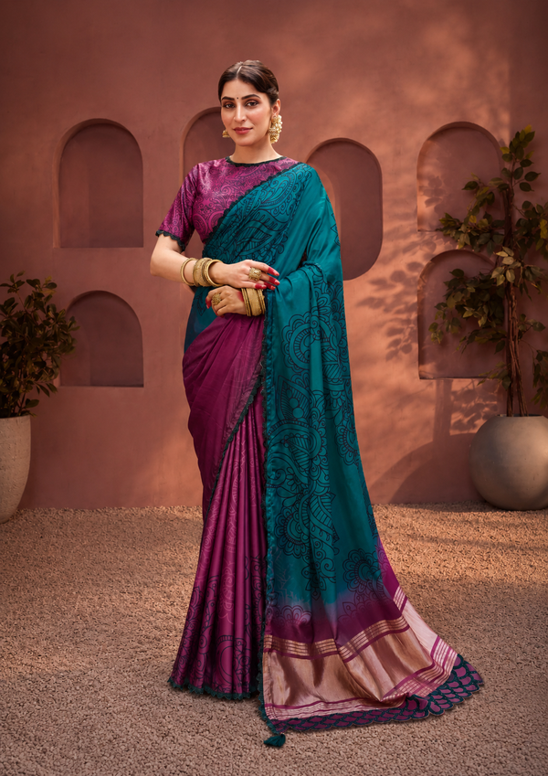 Pink Gajji Silk Traditional Print Saree