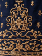Midnight Navy Blue Chinnon Dupatta Drape with Artisanal Border Tassels