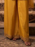 Mustard Yellow Chinnon Palazzo Pants Scalloped Border Close Up