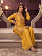 Mustard Yellow Chinnon Suit Side Silhouette and Fit